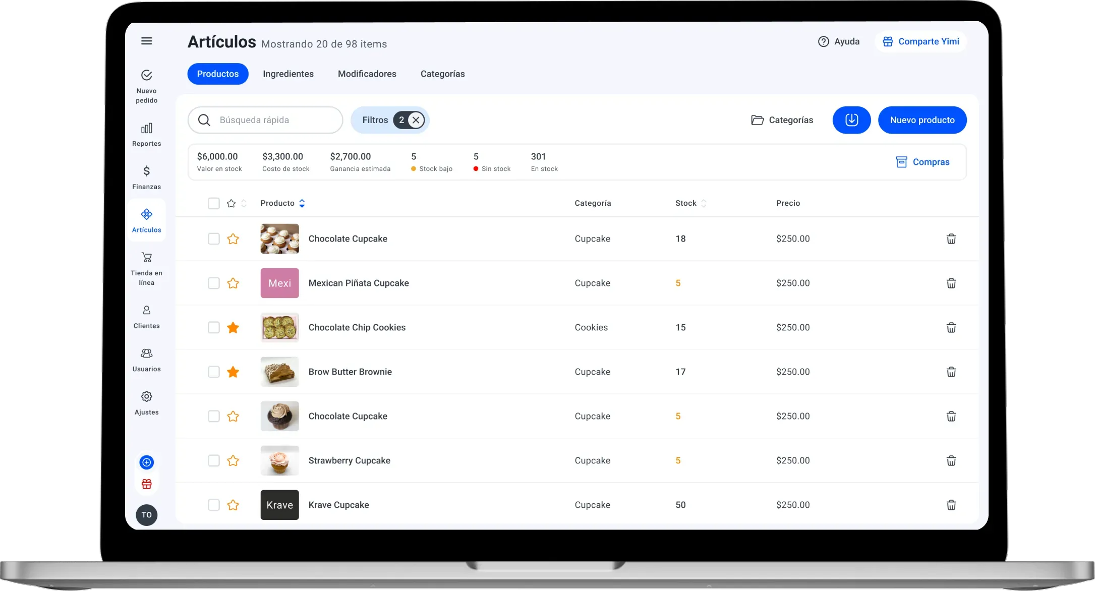 View of the Yimi app showing the fast catalog import