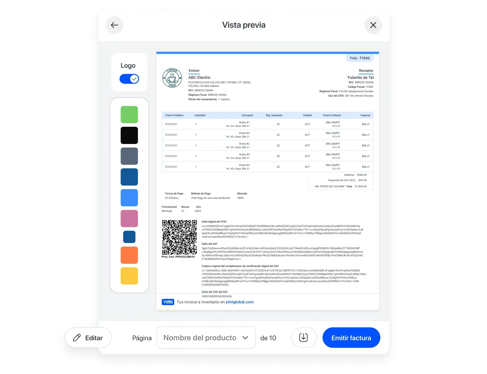 View of the Yimi app showing cloud invoice management