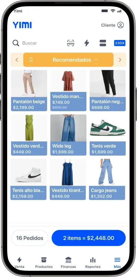 View of the Yimi app showing a clothing store's point of sale