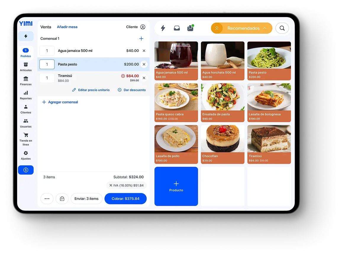 View of the Yimi app showing a restaurant order