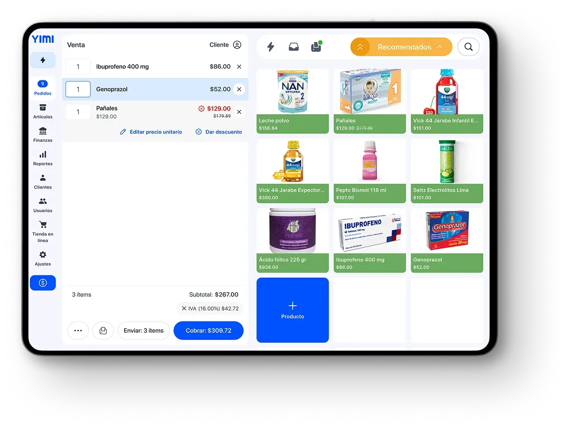 View of the Yimi app showing a pharmacy's point of sale