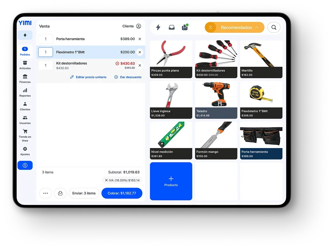 View of the Yimi app showing a hardware store's point of sale