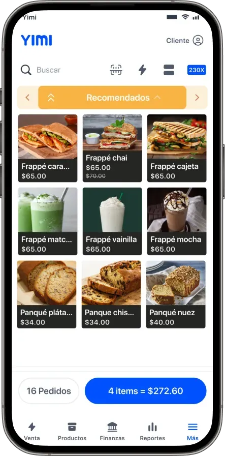 View of the Yimi app showing a cafe's point of sale