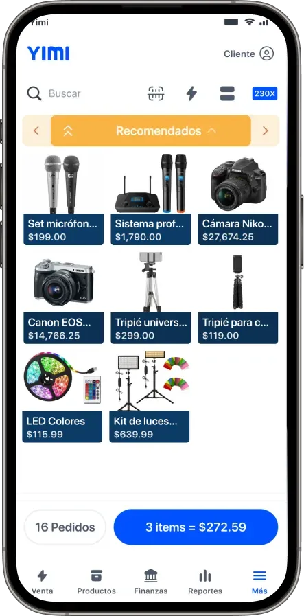 View of the Yimi app showing an electronics store's point of sale