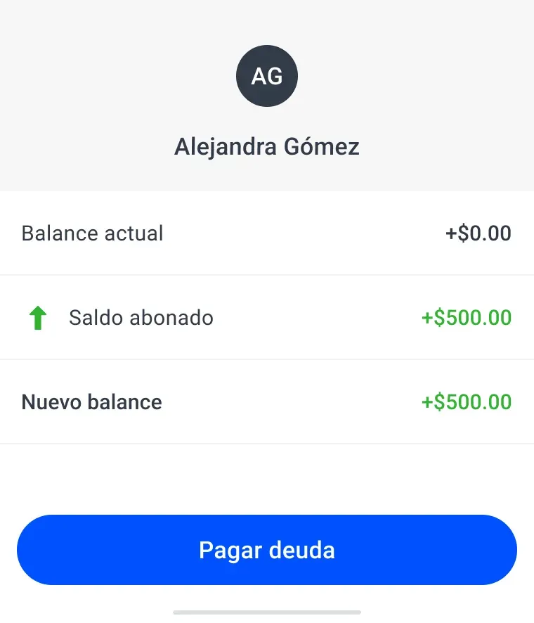 View of the Yimi app showing a customer's credit balance