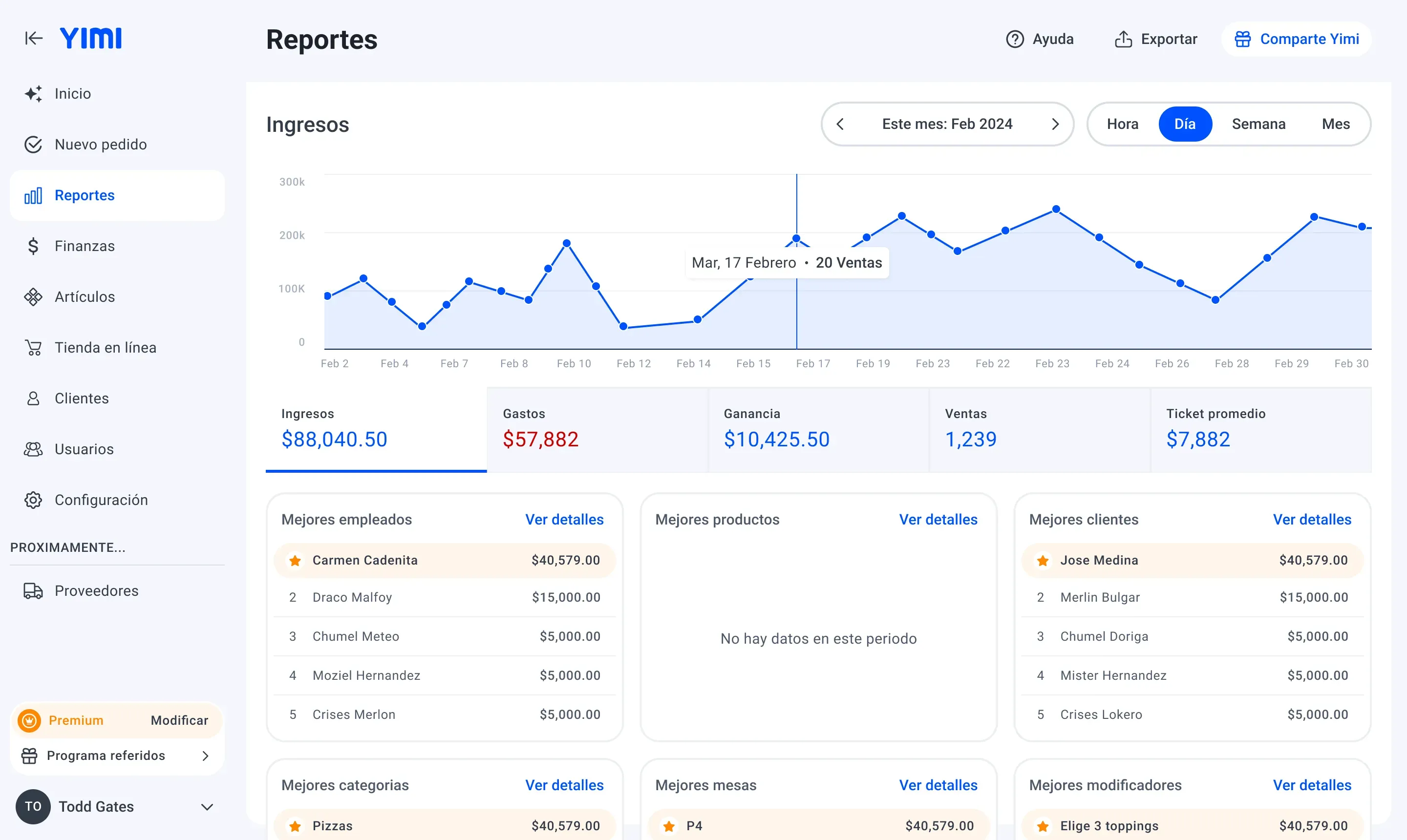 View of the Yimi desktop app showing sales reports