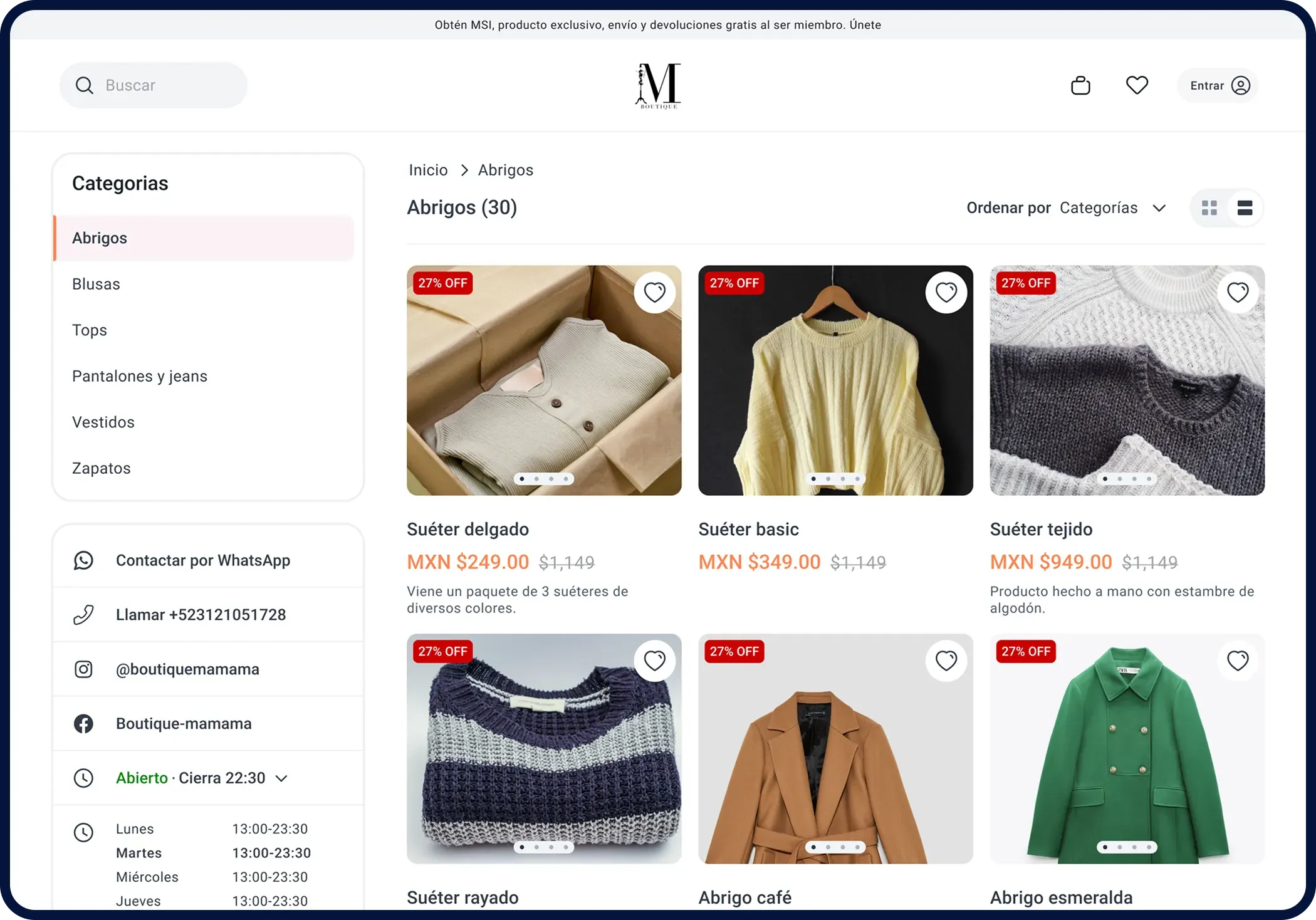 View of the Yimi desktop app showing the online sales page