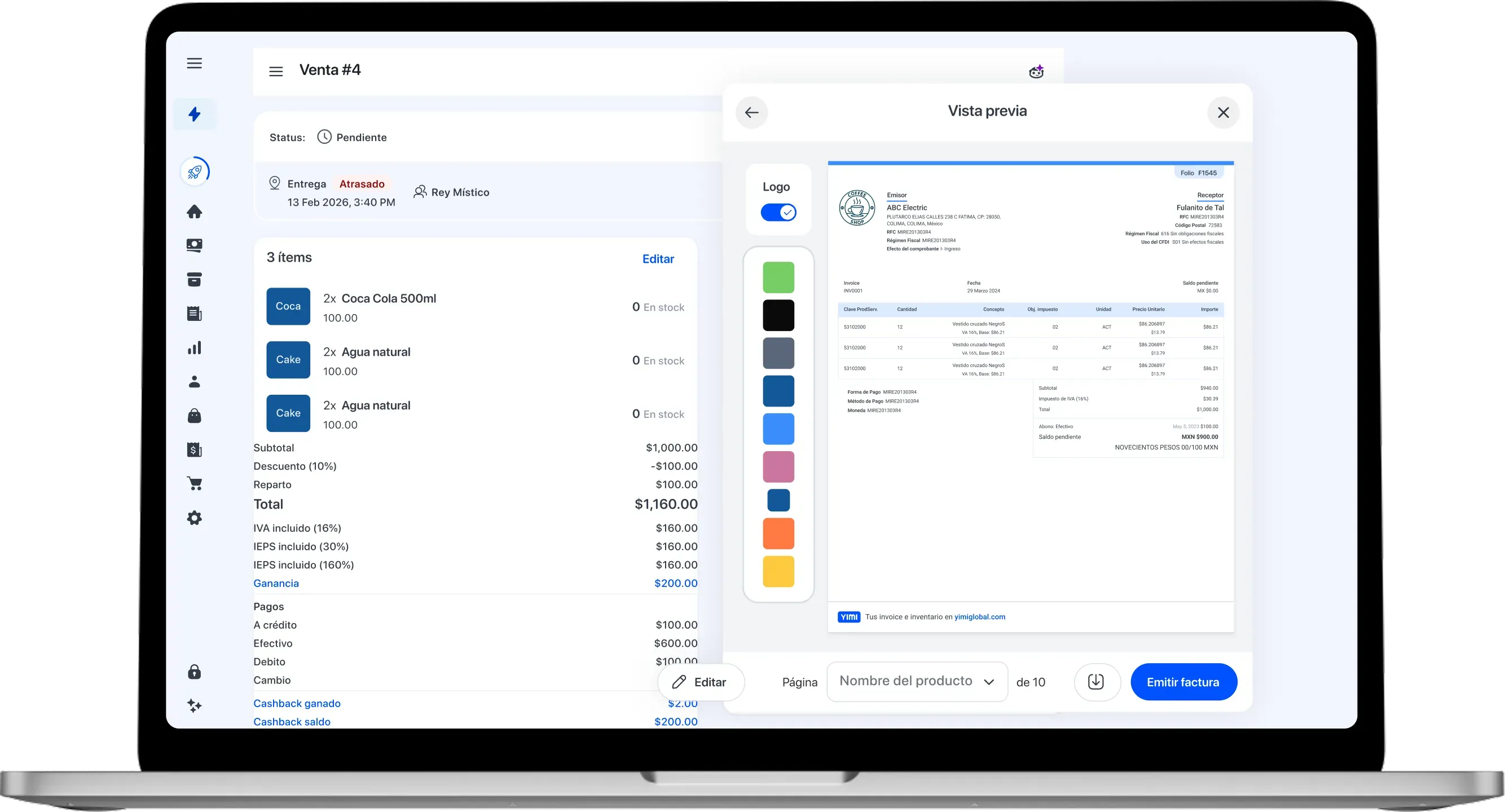 View of the Yimi desktop app showing an invoice preview
