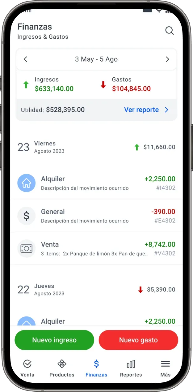 View of the Yimi mobile app showing the finance report