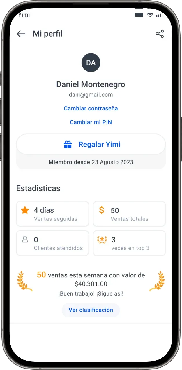 View of the Yimi mobile app showing staff management