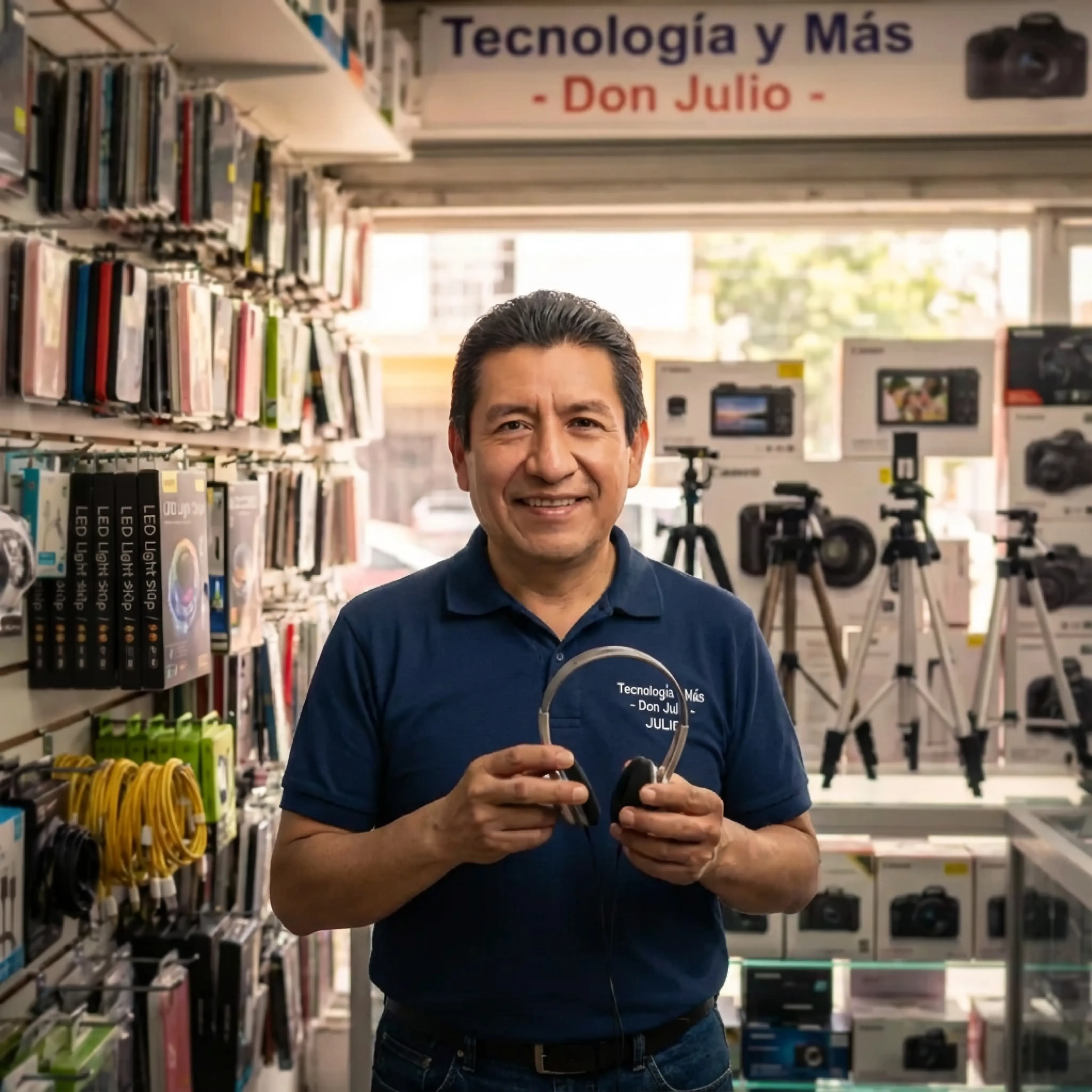 A clerk serving a customer at an electronics store using Yimi