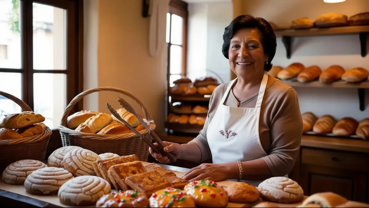 A baker serving a customer at a bakery using Yimi