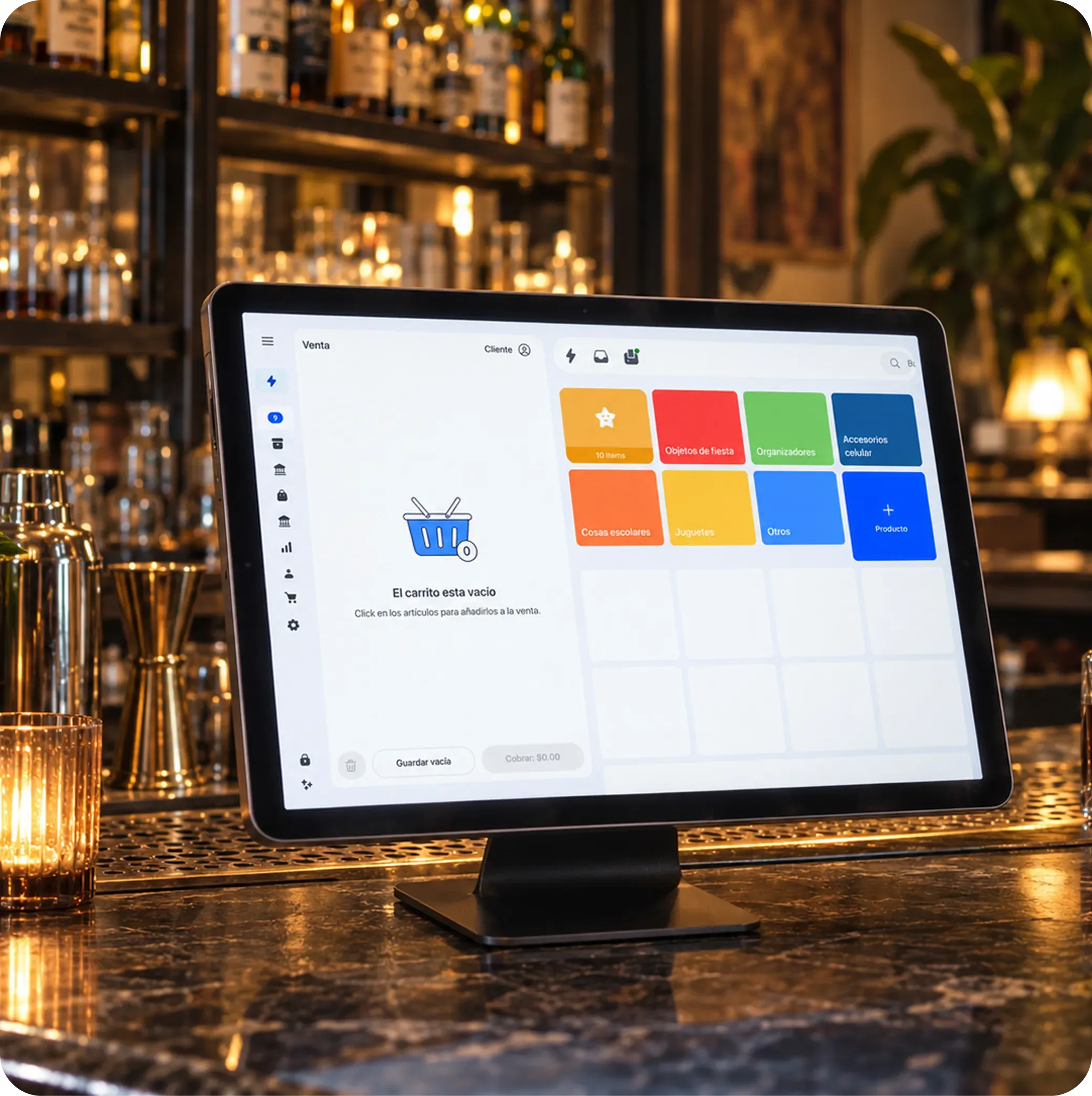 Bartender atendiendo a un cliente en un bar usando Yimi