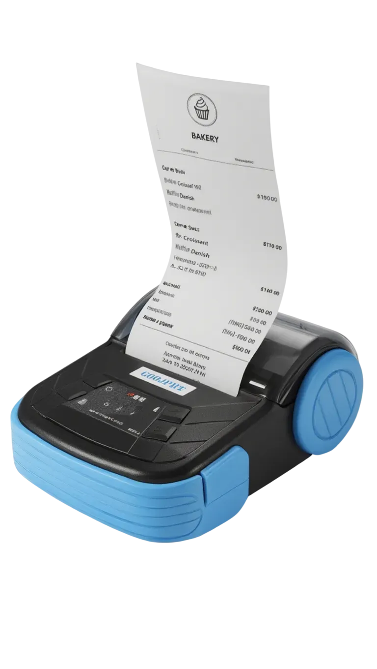 Portable thermal printer printing a ticket