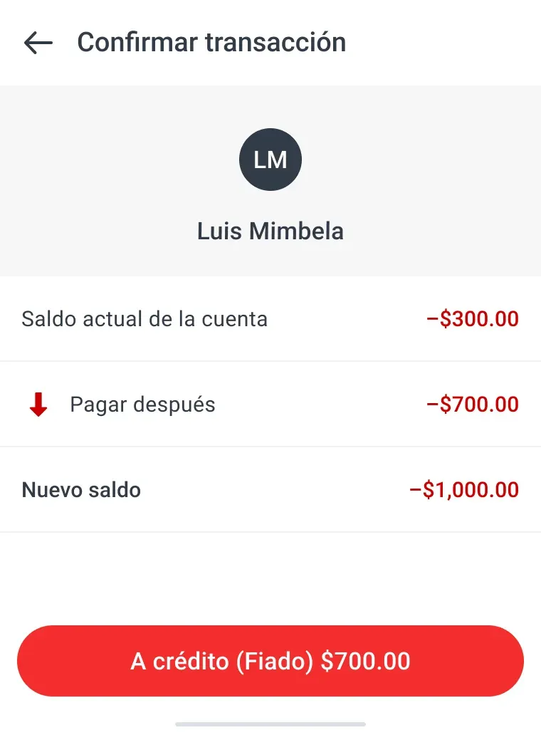 View of the Yimi app showing installment payment tracking