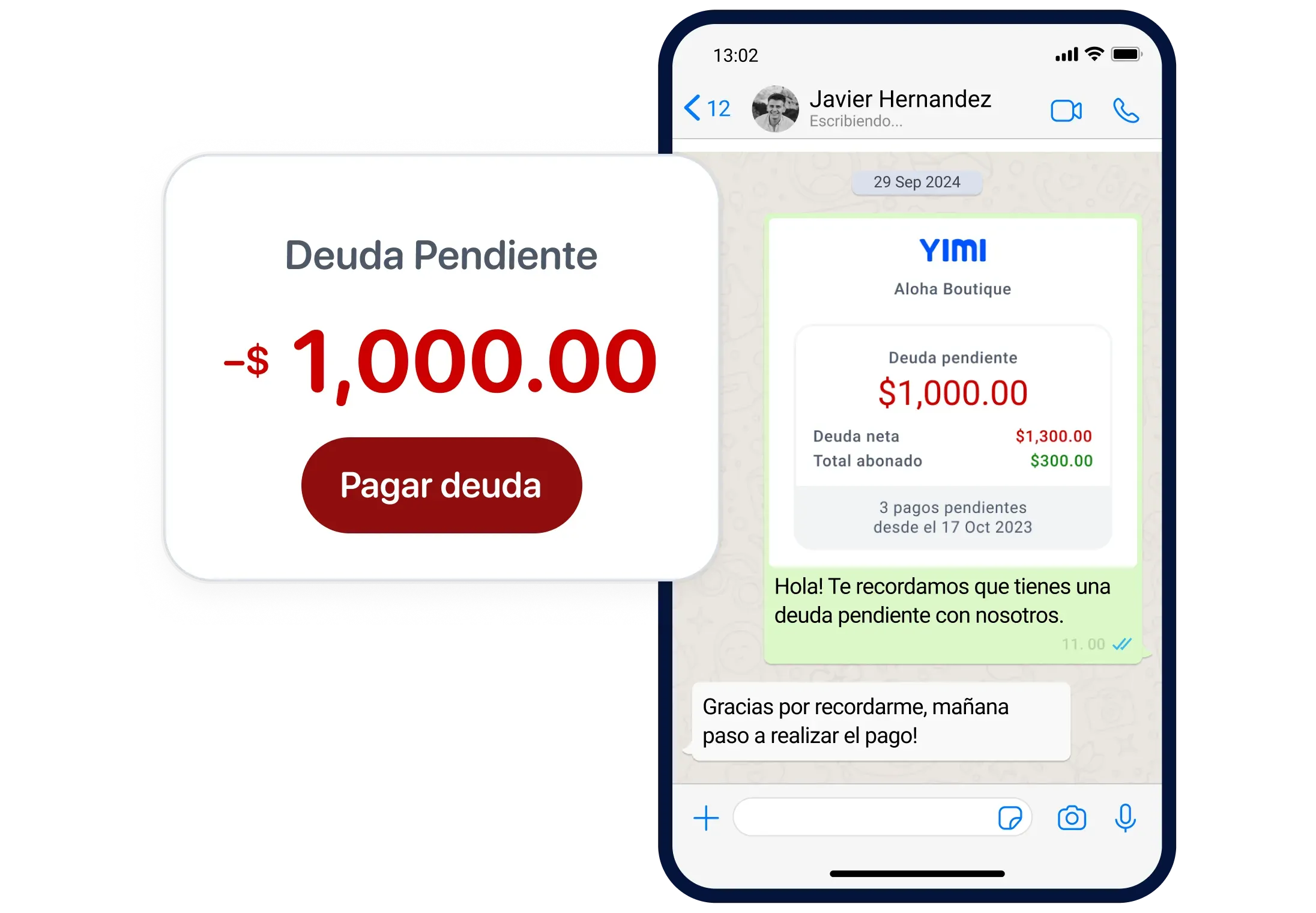 View of the Yimi app showing a credit sale