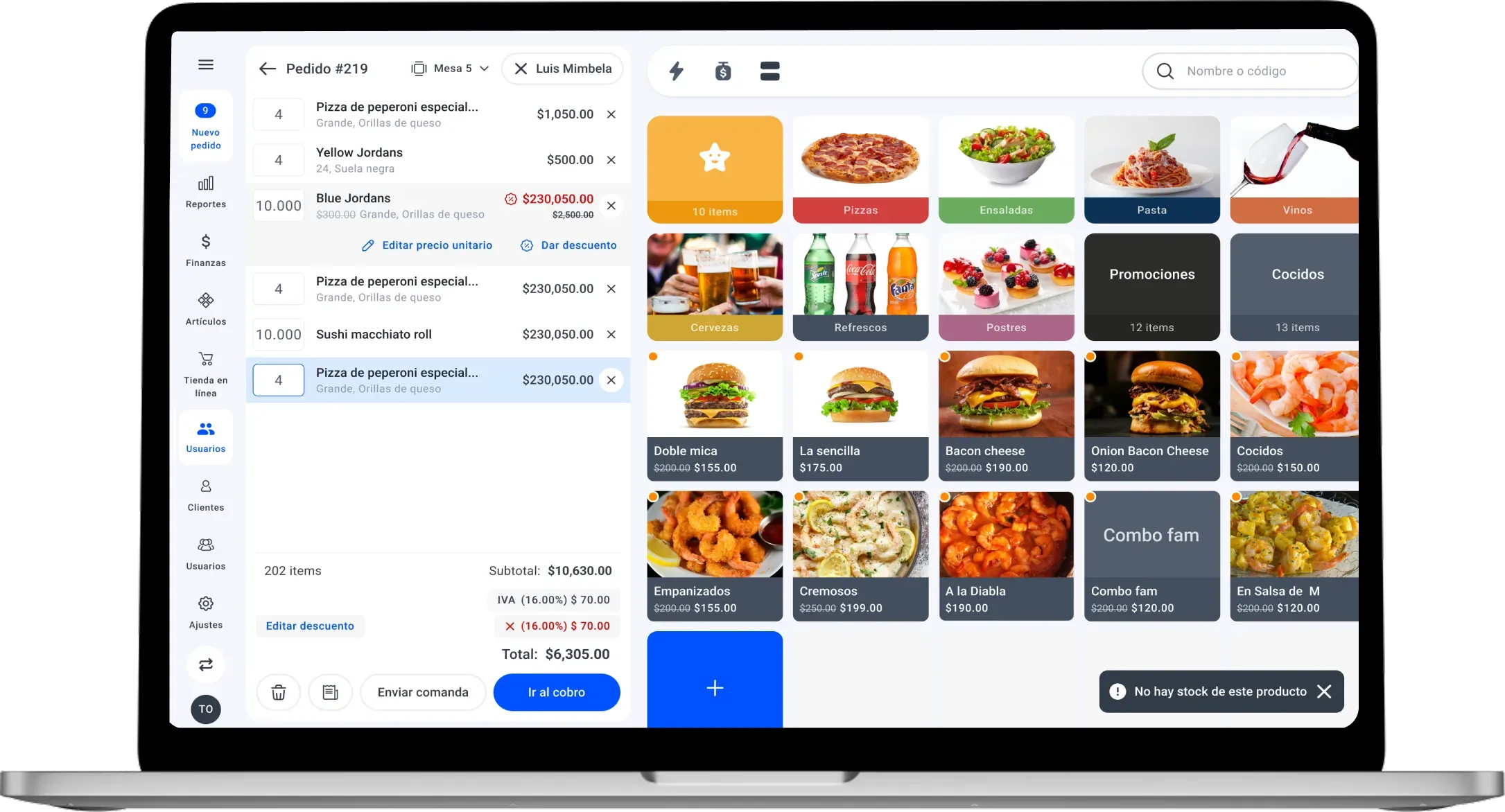View of the Yimi app showing the point of sale on a computer