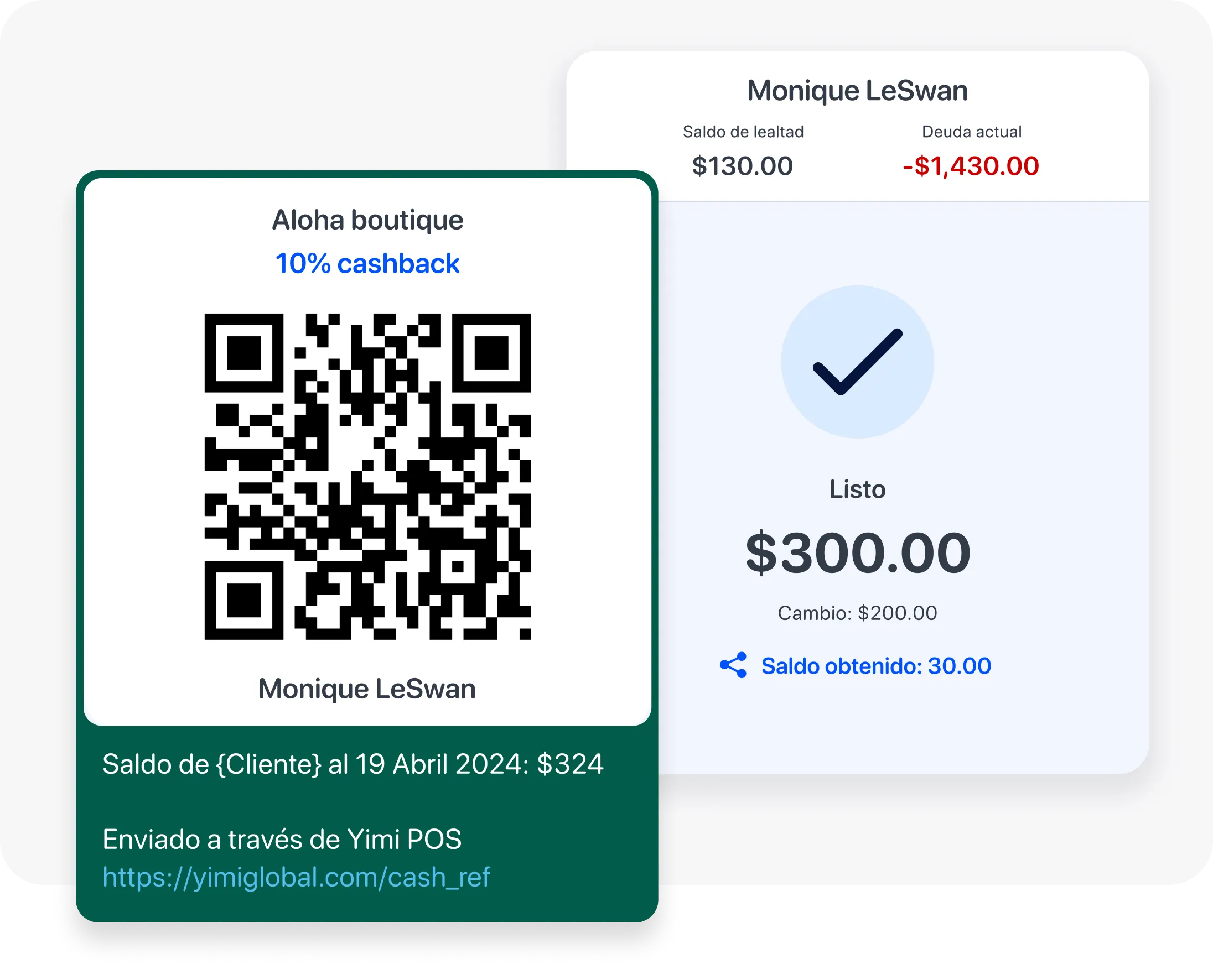 View of the Yimi app showing a customer's QR code
